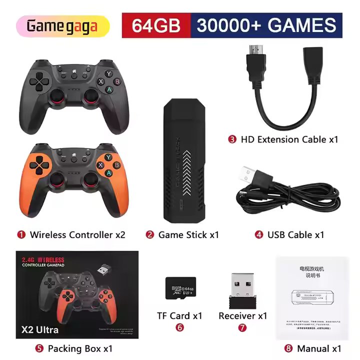 Yo X2 Ultra Game Stick 4K Output Retro Gaming Consoles Family TV Video Game Consoles Classic 64GB 30000 Games